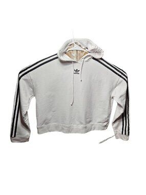 Adidas Originals Women's White Hoodie Sweatshirt With Black Stripes On Sleeves S
